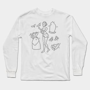 Paper Doll Sketch -- Vintage Day-to-Night Long Sleeve T-Shirt